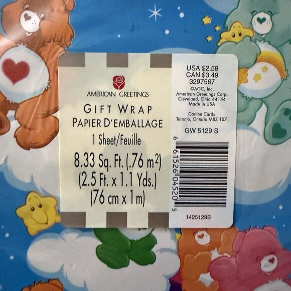 Vintage NOS Birthday Care Bears Wrapping Paper American Greetings SEALED 2 Sheet - Picture 3 of 3